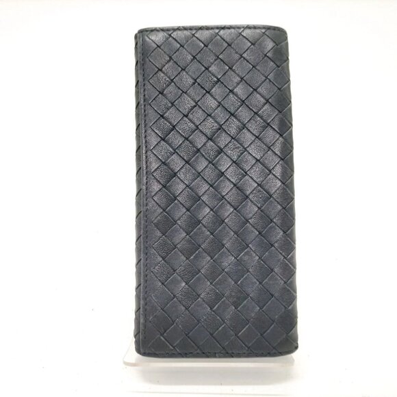 $1295 Authentic BOTTEGA VENETA Made in ITALY Black-Blue Leather Long Wallet - Picture 3 of 12